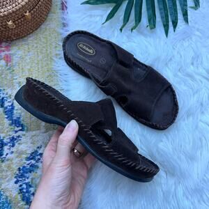 Vintage Dr. Scholl's Brown Leather Slip On Slide Sandal 7 Footbed Neutral